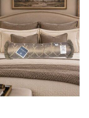 Waterford Neckroll Pillow Hazeldene Ogee Design with Fringe Edges